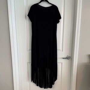 Elegant Black Fringe Hi Low Hem Dress Sz M